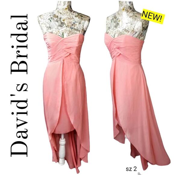 David's Bridal Strapless Hi Lo Chiffon Special Occasion Prom Dress sz 2 NEW! - Picture 2 of 12